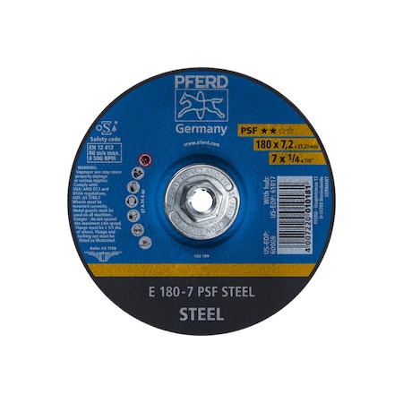 Pferd 7" x 1/4 Grinding Wheel, 5/8-11 Thd. - PSF STEEL - Type 27 60017